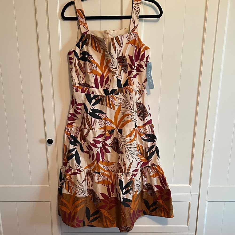 London Times Multicolor Leaf Print Midi Dress